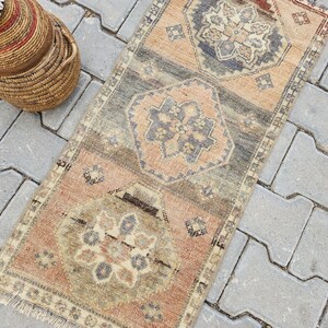 1x3 small Orange and Gray VINTAGE Rug Turkish  rug, 43x94  area rug  vintage  rug ,oushak  rug bohemian rug small Turkish rug