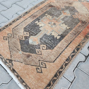 2x3 Small Orange and Gray Vintage Rug, Turkish rug 61x98 Small Handmade rug Faded rug oushak rug small Rustic rug Bathroom rug Soft door mat