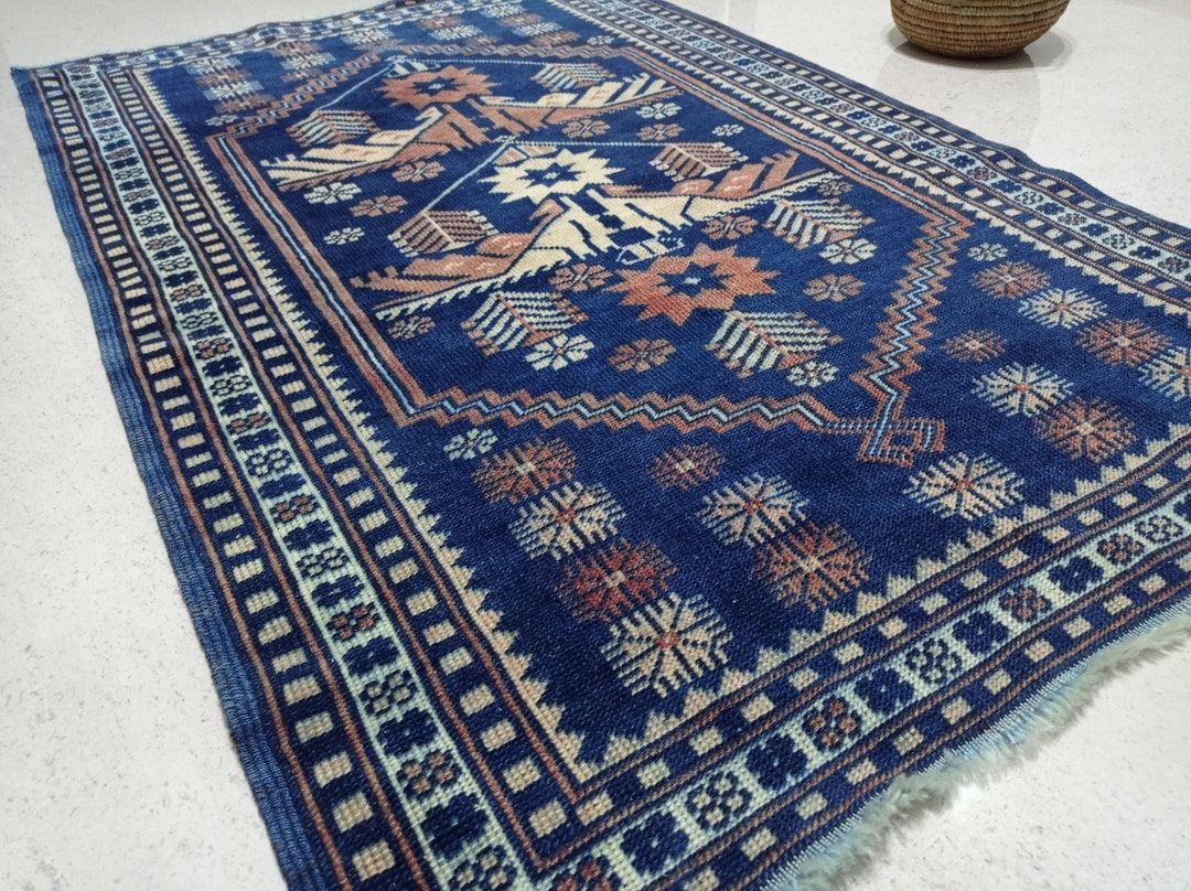 2x4 Small BLUE and BROWN VINTAGE Rug Turkish Rug 79x119 Area Etsy