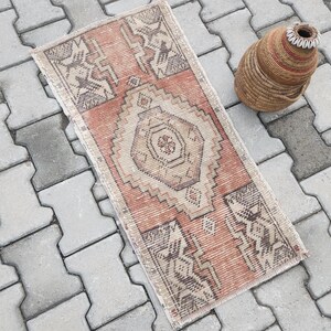 1x3 Small Orange Vintage Rug, Turkish  rug, 45x91 area rug vintage rug oushak rug small Soft rug small bohemian rug door mat Bathroom rug