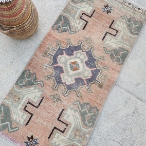1x3 Small Orange Vintage Rug, Turkish  rug, 45x93 area rug vintage rug oushak rug small kilim rug small bohemian rug door mat Bathroom rug