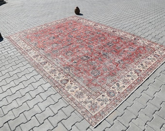 Oversized Faded Oushak Rug: 7.9x11.3 ft. Bohemian Turkish Kilim