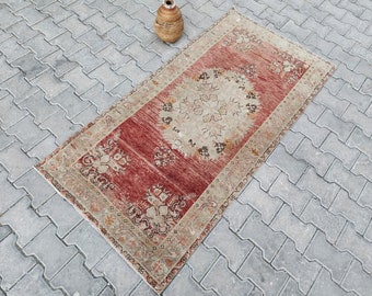 Red Oushak Rug: Vintage Turkish Kilim, Bohemian Home Decor (2.9x5.9)