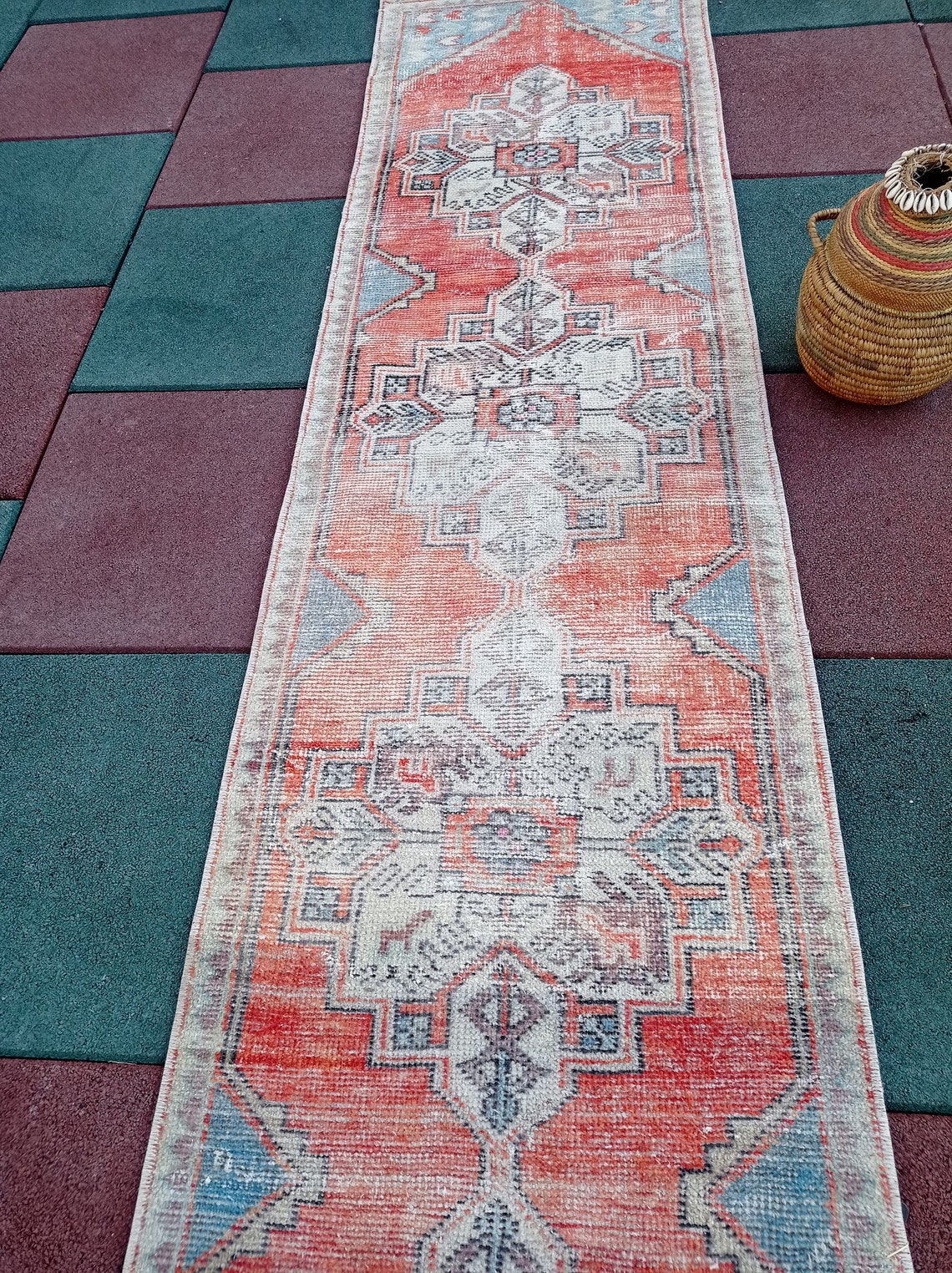 Orange and blue runner rug1'8x7feet Turkish runner rug Etsy