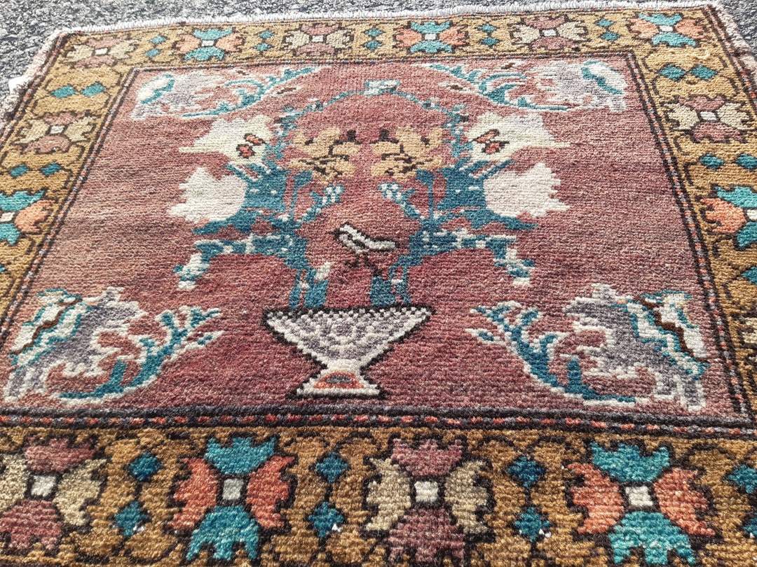 2x2 SMALL RAINBOW VINTAGE Rug , Small Turkish Rug ,52x66 Area Rug ...
