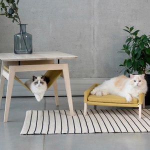KIKKO & LULU, Juego de gatos de lujo, mesa de centro, cama para gatos, diseño escandinavo, cama de diseño, cama pequeña para gatos, sala de estar, regalo para gatos, diseño de interiores