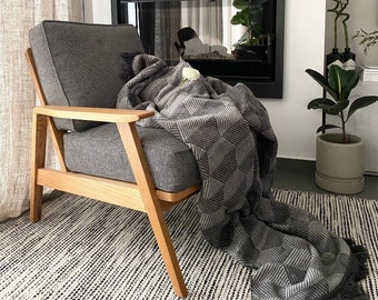 RINO Cotton Throw Blanket, Scandinavian Geometric Design, Home Decor