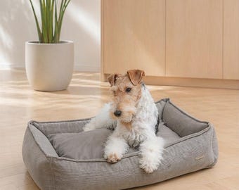 Corduroy Dog Bed – Stripped Designer Pet Sofa, Modern Minimalist Dog Furniture