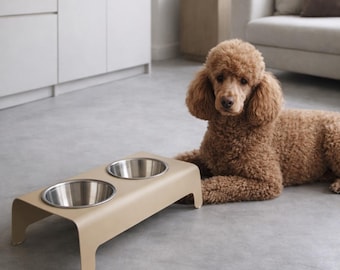 RICO Modern Elevated Pet Feeder – Designer Stand with Stainless Steel Bowls
