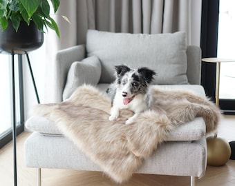 Cappuccino Faux Fur Dog Blanket, Scandinavian Pet Bed Cover