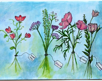 Wild Flowers Greetings card, Hand drawn, Art, Flowers.