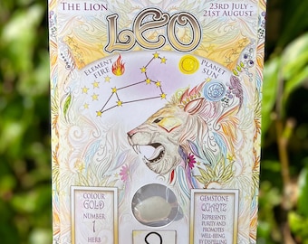 Carte du zodiaque Lion, zodiaque Lion, Lion, zodiaque, pierre de naissance, pierre de naissance du zodiaque, quartz, lion, cadeau du zodiaque.