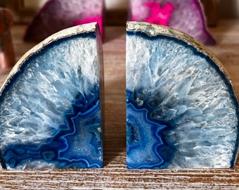 Blue Agate Bookends, Blue Agate, Bookends, Agate, Gift, Ornament.