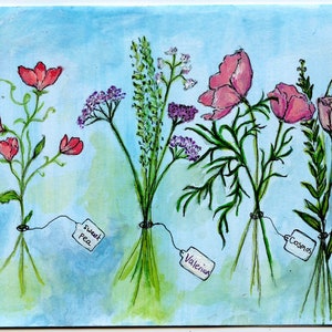 Carte de voeux de fleurs sauvages, dessinés à la main, Art, fleurs.