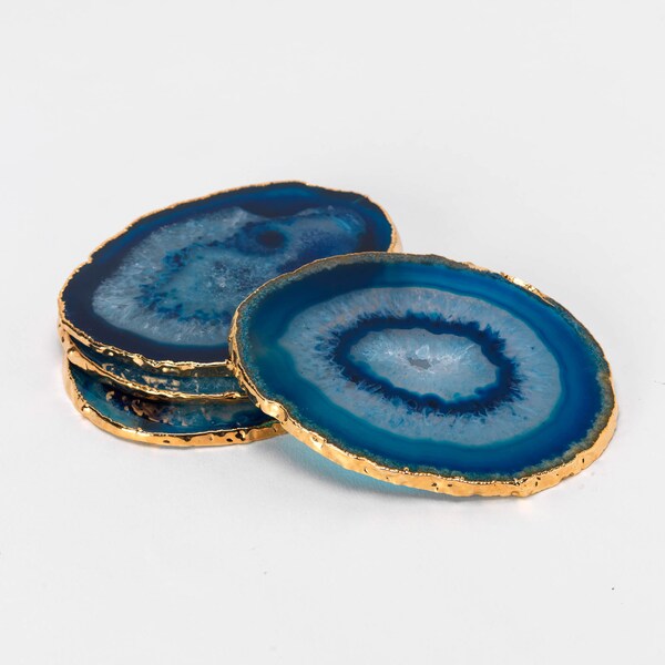 Blue Agate Coasters, 24ct Gold Edged, Blue Agate, Gift, Natural gift.