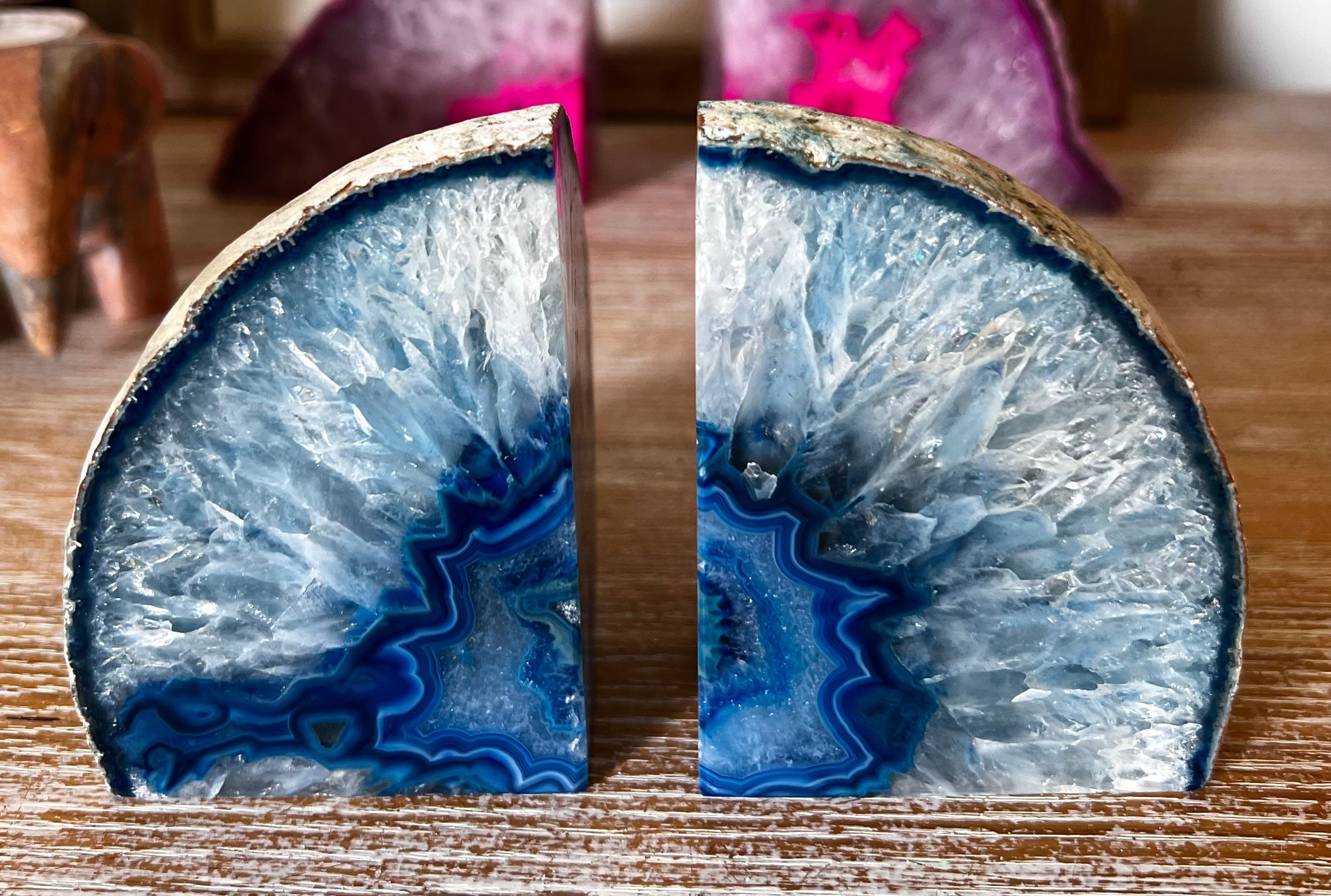 Handcrafted Agate Bookends - Natural Brazilian Stone, 6-8 Lb Pair-397307
