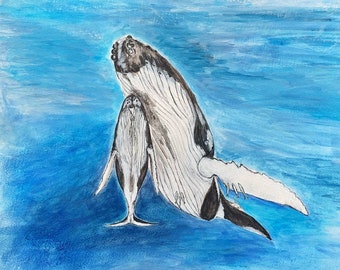 Blue Whale and Calf Art Greetings Card