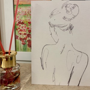 Dessin de femme, dessin au trait, impression d'art, beau, femme, dessin, art, carte de voeux, impression A4.