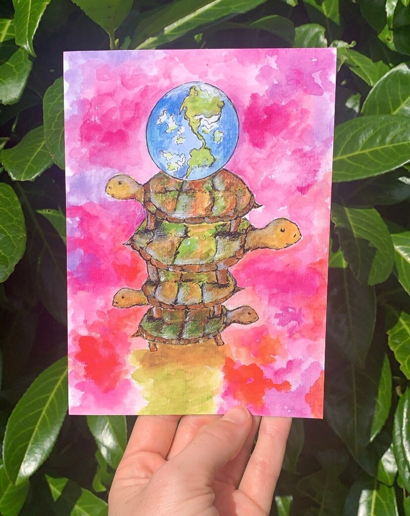 Turtle Worlds Greetings Card, Original Mixed Media Painting - Etsy