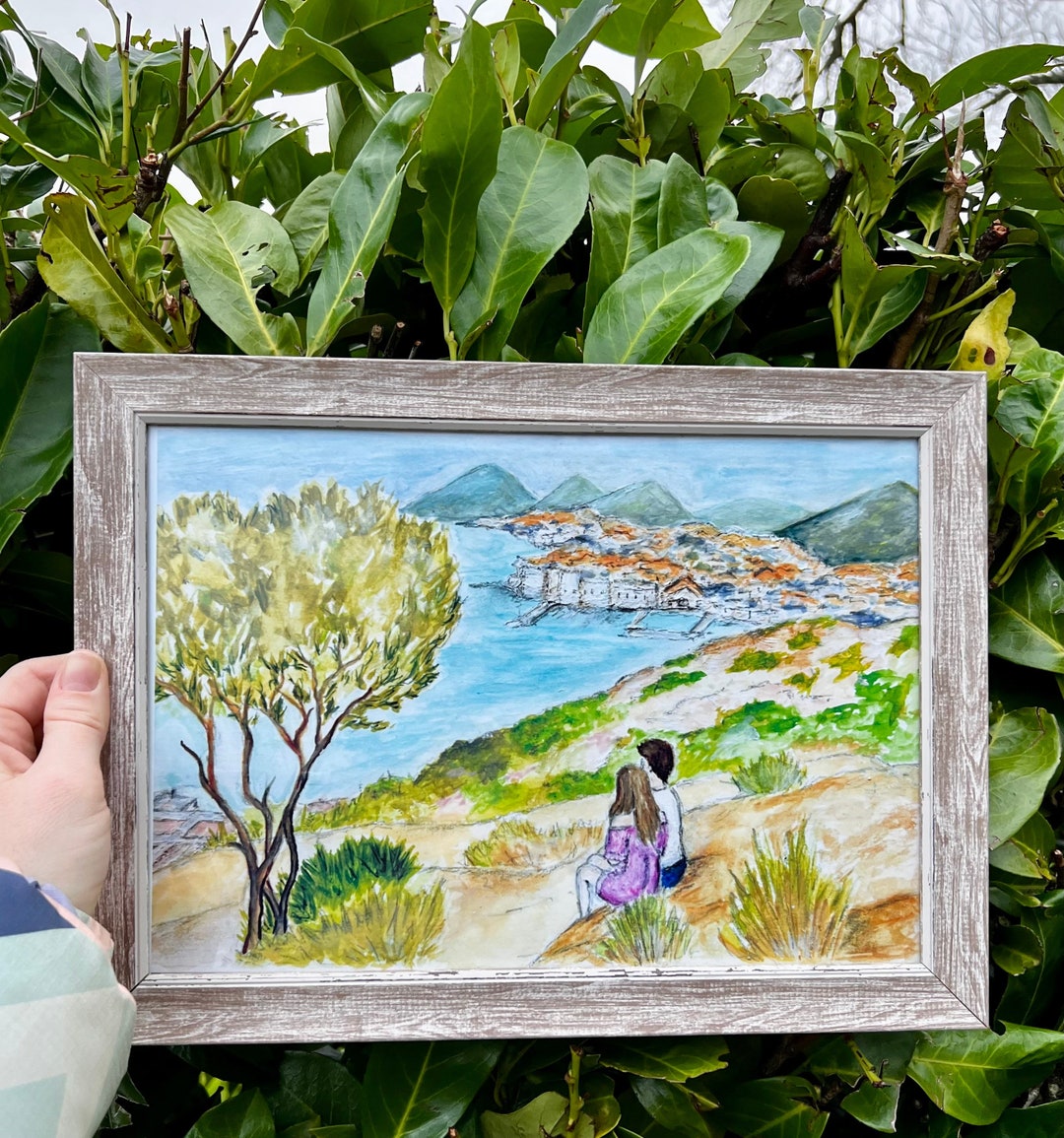 ドゥブロヴニク クロアチア プリント、素朴な額入りミクストメディア