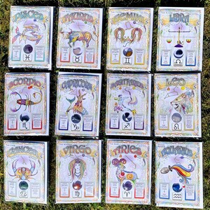 Colección de cartas del zodiaco, doce cartas del zodiaco, piedras preciosas.