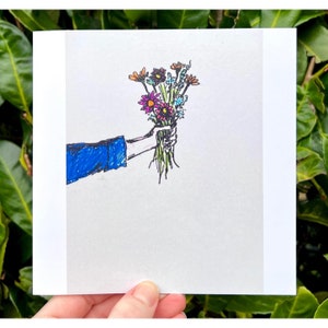 Flower bouquet card, Flower bouquet drawing, Colourful flowers, Cute card, Flower card, Art.