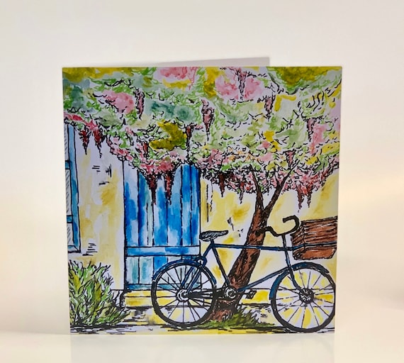 Beautiful Bike Scene, Vintage Bike, Rural France, Watercolour, Art