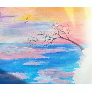 Carte de voeux d'art, Peinture, Arbre, Coloré, Juste une note, Art, Amour, Peinture colorée, Cadeau.