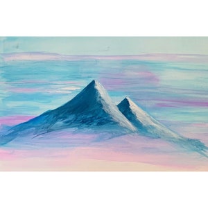 Pintura de montanhas, montanhas lilás, cartão de felicitações artísticas, pintura, beleza, presente.
