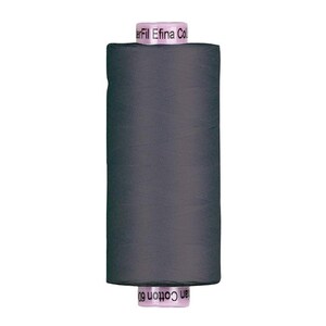 May include: A spool of dark gray thread with the text "Efina Cotton 60" printed on the label. The thread is tightly wound around a cylindrical core, suitable for sewing and crafting projects.