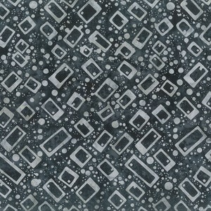 May include: A dark blue fabric with a white geometric pattern of squares and circles. The pattern is repeated throughout the fabric.