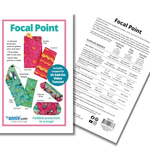 May include: A white and pink brochure titled "Focal Point" with instructions for padded wraps and cases. The brochure includes a coupon for a video tutorial and features examples of the cases in various colors and patterns.