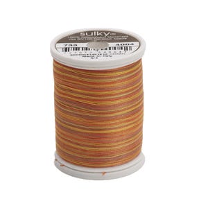 May include: A spool of Sulky 100% cotton thread in a multi-colored pattern of orange, yellow, and brown. The spool is labeled "Sulky" and "4004".