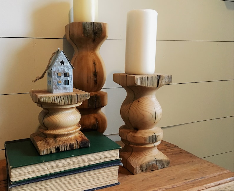 Reclaimed Wood Pillar Candle Holders // Set of 3 - Etsy