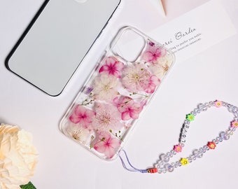 Pink sakura hydrangea pressed flower phone case for iPhone 17e 16e 15 Pro Max iPhone 14 13, Google Pixel 11 Pro 9A 8 Pro 7 Pro case