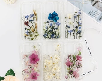 Natürliche echte gepresste Blume Handytasche für iPhone 16 Pro Max 16e 15 Pro iPhone 14 iPhone 13, für Google Pixel 9A Pro 8A 8 Pro 7 Pro 6 Pro
