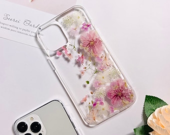 Pink sakura pressed flower phone case for iPhone 15 Pro Max, Samsung  Z Flip 5 S24 Ultra A53 case, Google Pixel 8 Pro 6 Pro case, Xiaomi