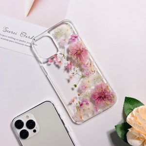 Coque de téléphone rose sakura à fleurs pressées pour iPhone 16 Pro Max 16e 15 Pro Max iPhone 14 13, coque pour Google Pixel 9A Pro 8A 7 Pro 6 Pro, Xiaomi