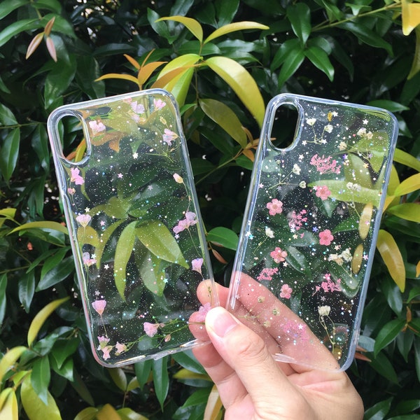 Hand pressed flower crystal clear phone case,iPhone 15 Pro Max 14 Pro Max,Samsung S24 Ultra S24 a34 note 20 ultra case,google pixel 8 Pro