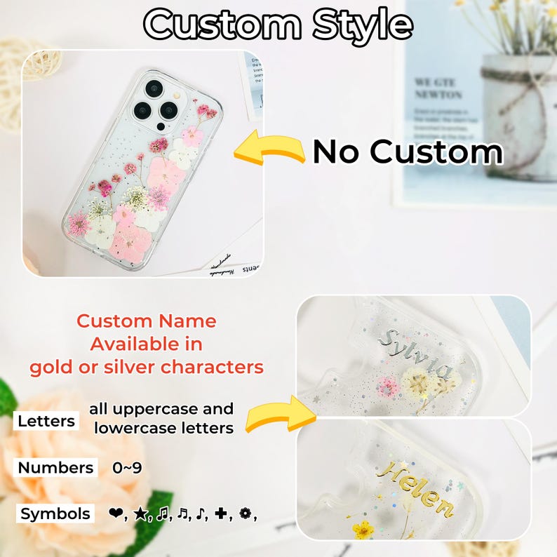 Custom name starry sky real flower phone case with glitter,for iPhone 17e 16e iPhone 15 Pro 14 13,Google Pixel 11 Pro 9A 9 Pro 7 Pro image 3