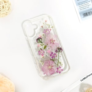 Real pink sakura pressed flower phone case for iPhone 17e 16e 15 Pro 14,Google Pixel 11 9A 8 Pro case,Samsung S26 Edge S25 Ultra case