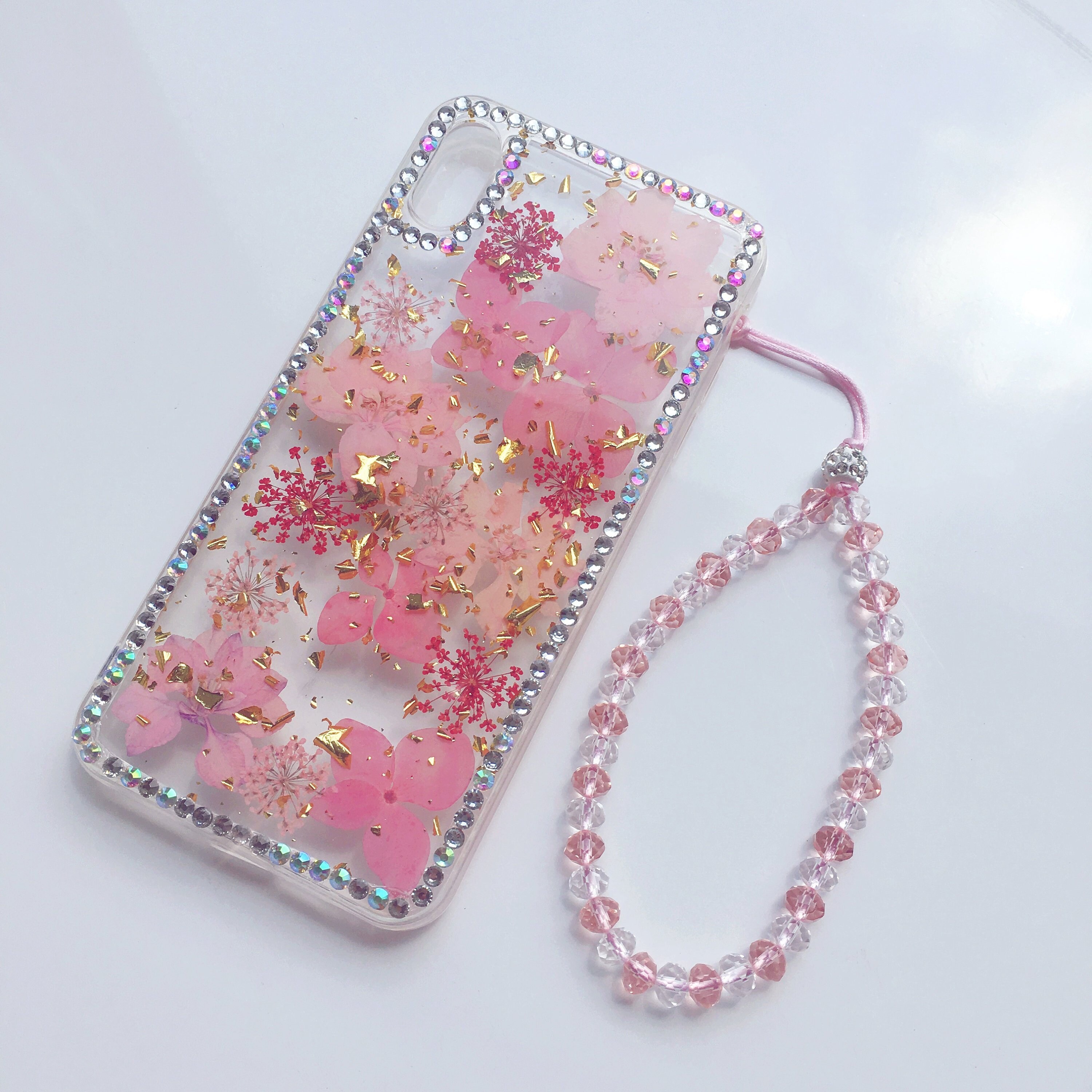 Handmade Real Pressed Dried Flower Casediamond Crystal Etsy