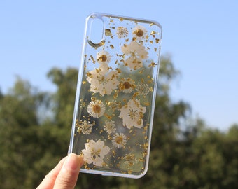 Étui pour téléphone avec fleurs séchées véritables pressées, iPhone 15 Pro Max 13 Pro Max, étui pour Samsung S24 Ultra S24 ultra a34, étui pour google pixel 8 Pro 7a