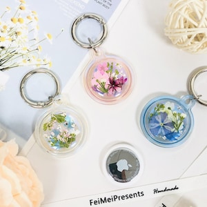 Cute pressed flower holder for AirTag,flower AirTag case,colorful AirTag keychain,gift for her,cute waterproof AirTag case,pet tracker case