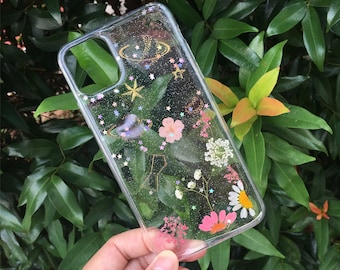 Véritable étui de téléphone transparent à fleurs séchées pressées, iPhone 15 Pro Max 13 pro, étui Samsung S24 Ultra S24 ultra a34, étui Google Pixe 8 Pro 7A