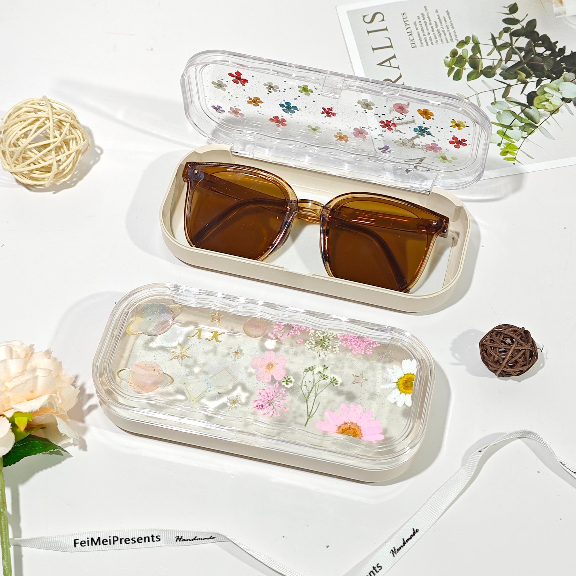 Personalized Pressed Flower Travel Glasses Case,custom Name