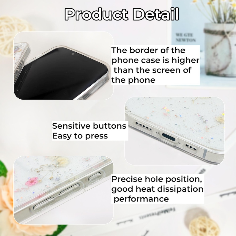 Custom name starry sky real flower phone case with glitter,for iPhone 17e 16e iPhone 15 Pro 14 13,Google Pixel 11 Pro 9A 9 Pro 7 Pro image 5