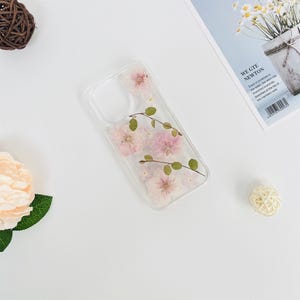 Coque de portable fleurs de cerisier roses naturelles pressées pour iPhone 17e 16e 15 Pro Max, coque pour Google Pixel 10 Pro 9 Pro 8 Pro