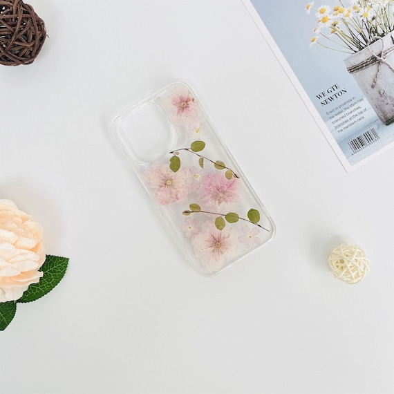 Natural Pink Cherry Blossoms Pressed Flower Phone Case for iPhone