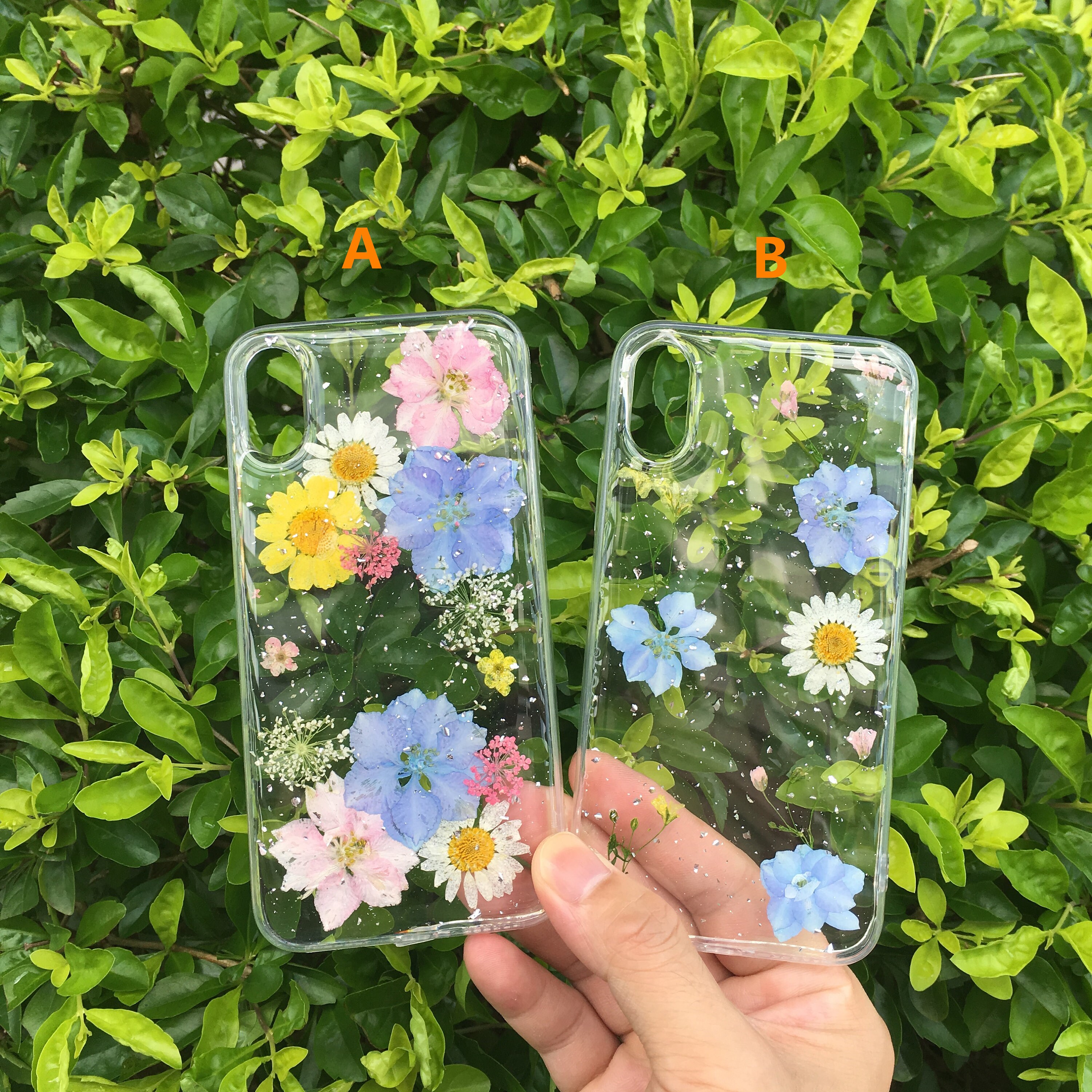 Hand Pressed Flower Casedried Flower Casecrystal Clear Phone Etsy